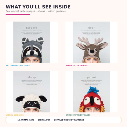 🧶 15 Adorable Animal Hats – Crochet Pattern Bundle