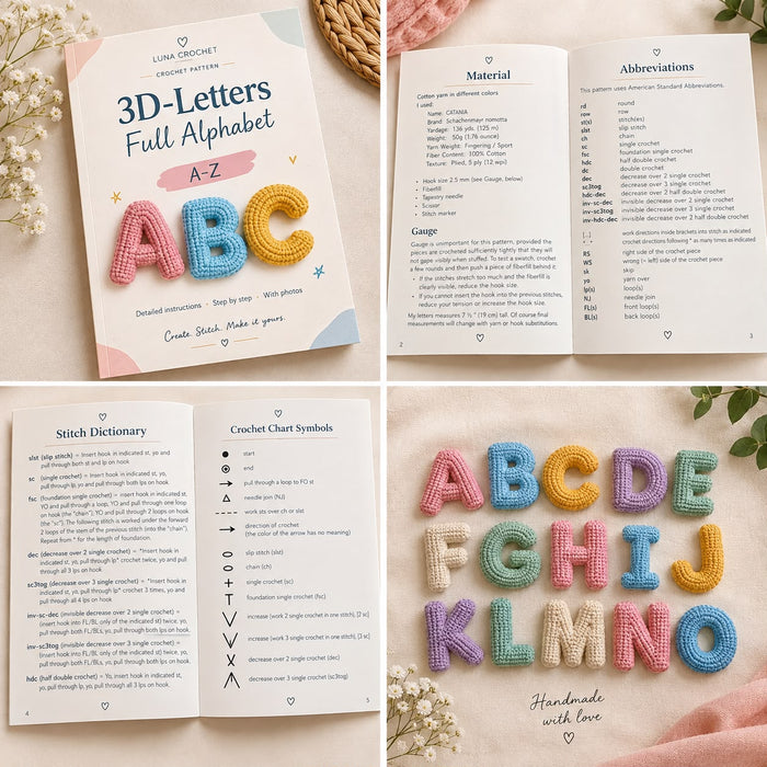 Crochet Alphabet A–Z Pattern – PDF