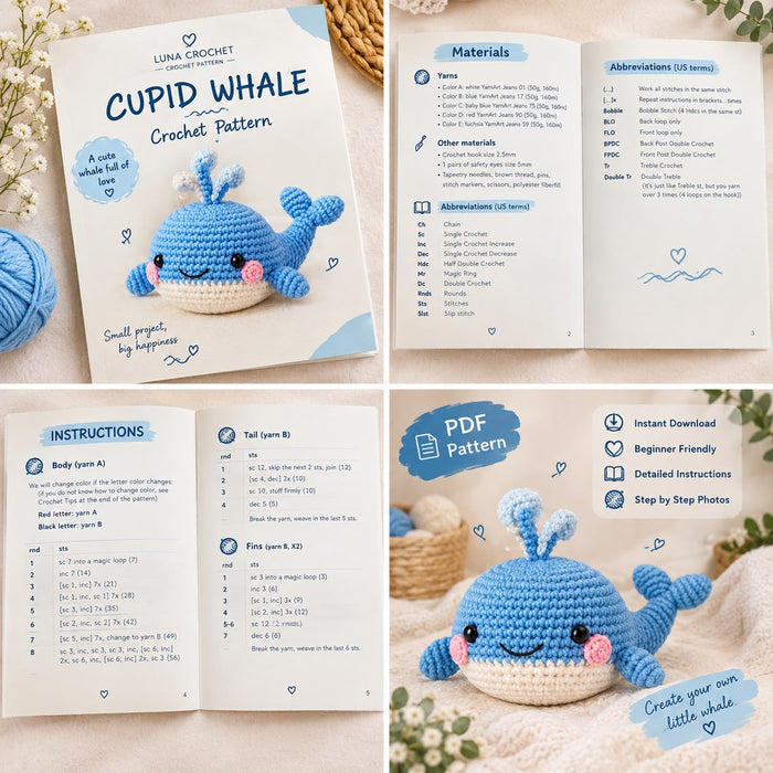 Cupid Whale Crochet Pattern – PDF 🐋