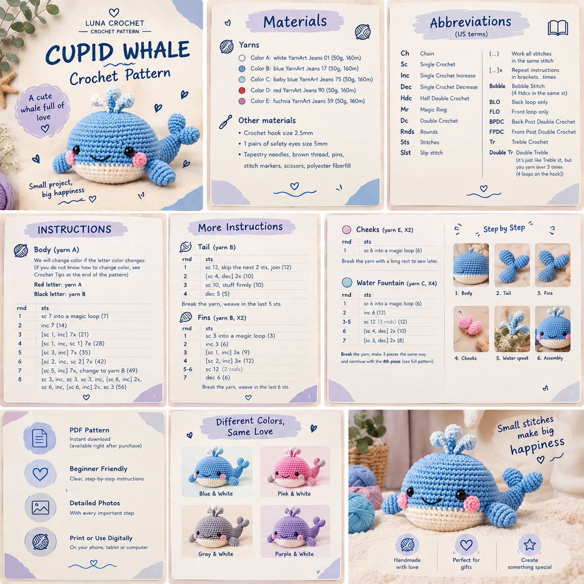 Cupid Whale Crochet Pattern – PDF 🐋