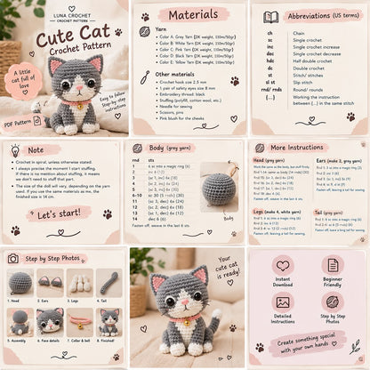 Cute Cats & Flowers Crochet Pattern – PDF 🐱🌸