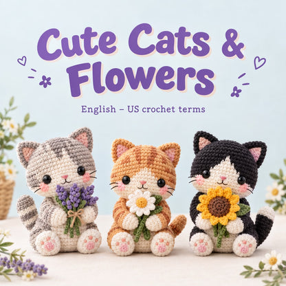 Cute Cats & Flowers Crochet Pattern – PDF 🐱🌸