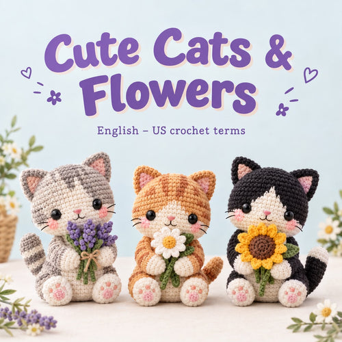 Cute Cats & Flowers Crochet Pattern – PDF 🐱🌸