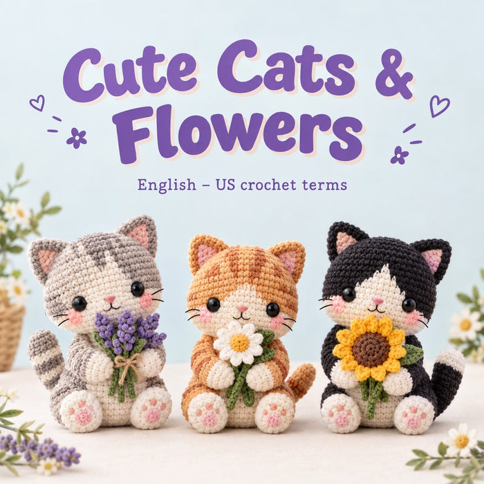 Cute Cats & Flowers Crochet Pattern – PDF 🐱🌸