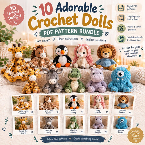 10 Adorable Animal Plushies – Crochet Pattern Bundle