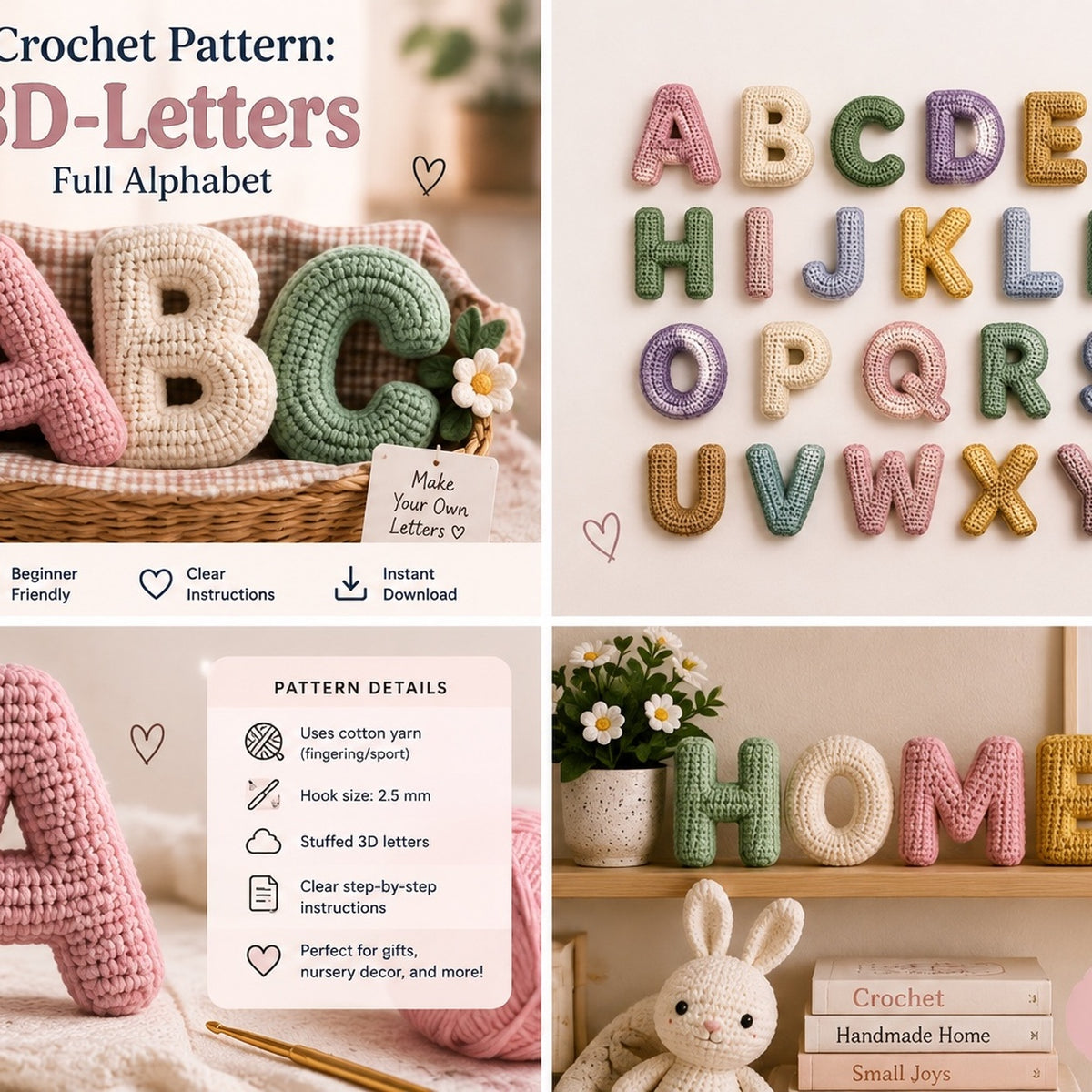 Crochet Alphabet A–Z Pattern – PDF